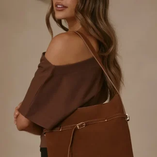 Bolsa Leonie com Fivela - Suede Castanho