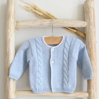Knitted Cardigan with Cable Details and Contrasting Trim