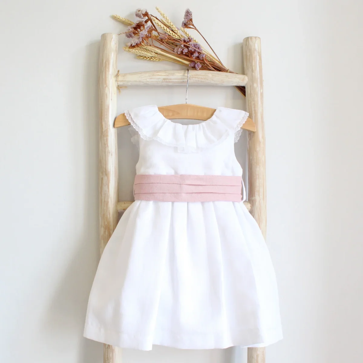 White Linen Dress with V-Back - Image 8