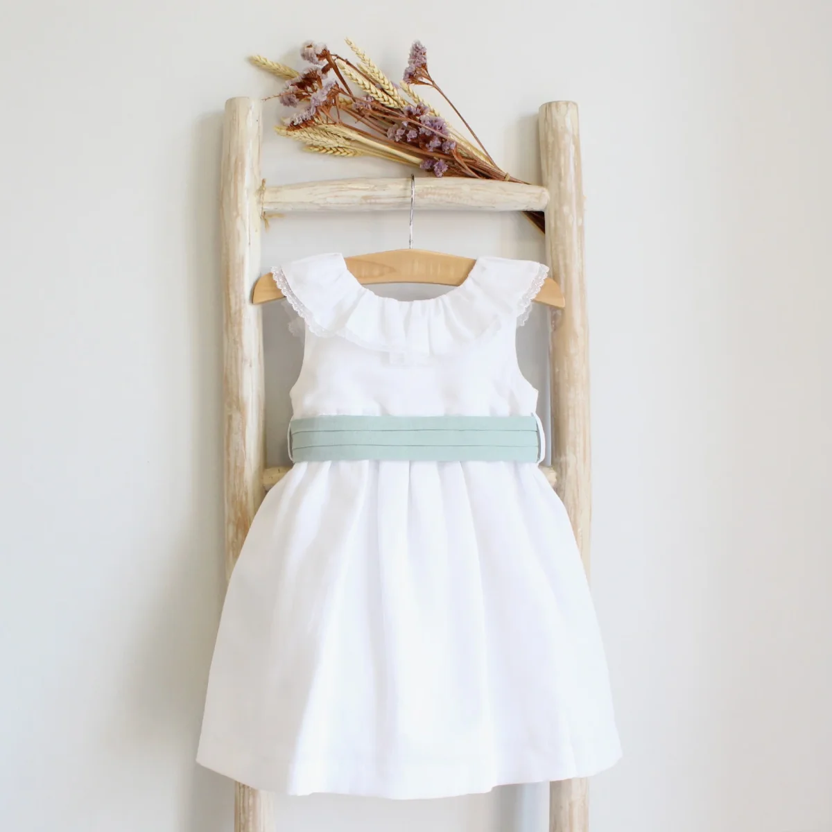 White Linen Dress with V-Back - Image 9