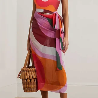 Geometric Print One Piece Swimsuit Set
