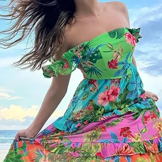 Vacation Print One Piece Swimsuit Set