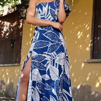 One-Shoulder Ruffle Floral Swimsuit Set