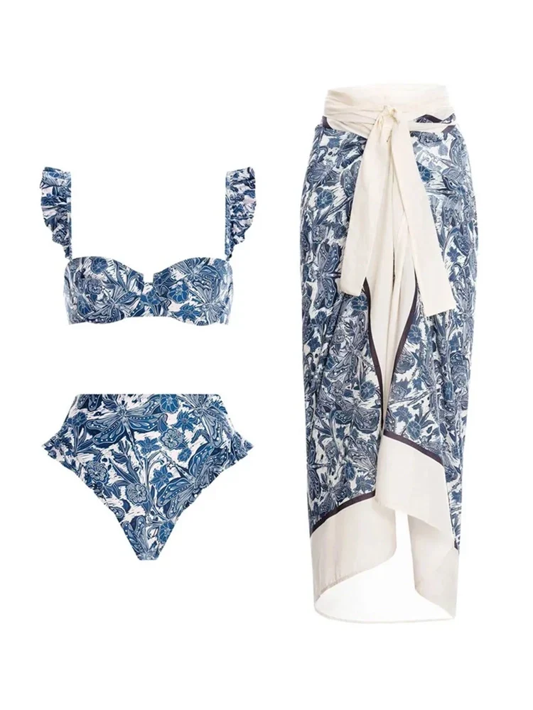 Blue Dragonfly Print Ruffle Bikini Set - Image 2