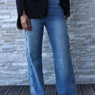 calça wide leg com brilhos
