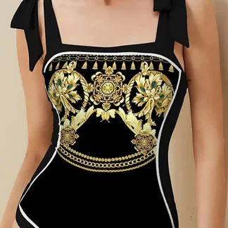 Reversible Retro Print One Piece Swimsuit