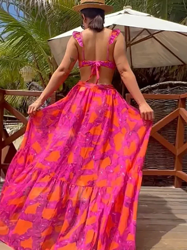 Floral Ruffled High-Waist Bikini Skirt Set - Image 3