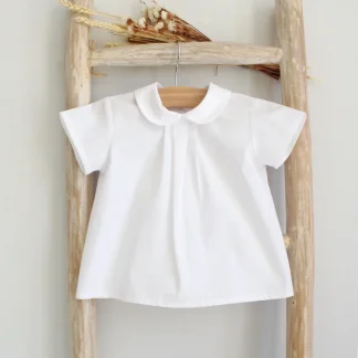 Classic Baby Shirt with Pleats and Peter Pan Collar - White