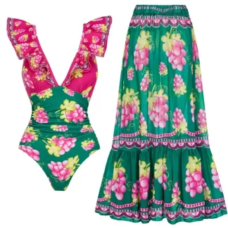 Ruffled Ruched One-Piece Maxi Skirt Set