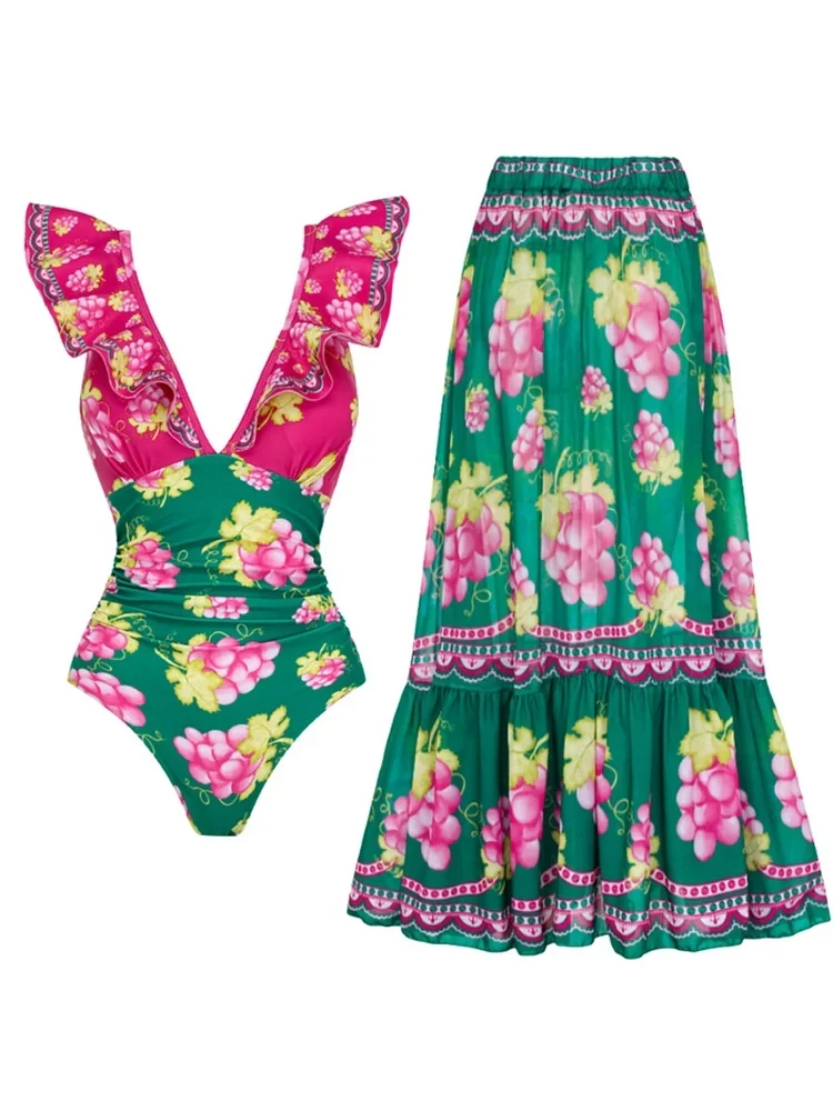 Ruffled Ruched One-Piece Maxi Skirt Set - Image 2