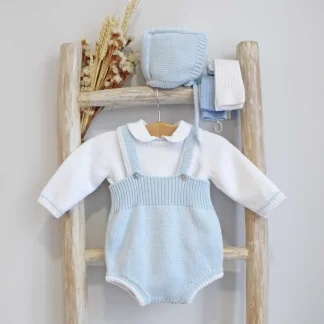 Cotton Knit Romper with Contrast Piping
