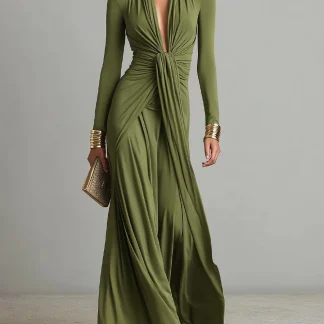 Brisa - Maxi Vestido de Seda Verde Oliva