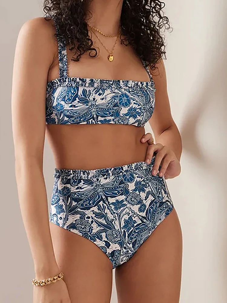 Blue Dragonfly Print Ruffle Bikini Set - Image 3