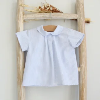 Classic Baby Shirt with Pleats and Peter Pan Collar - Blue