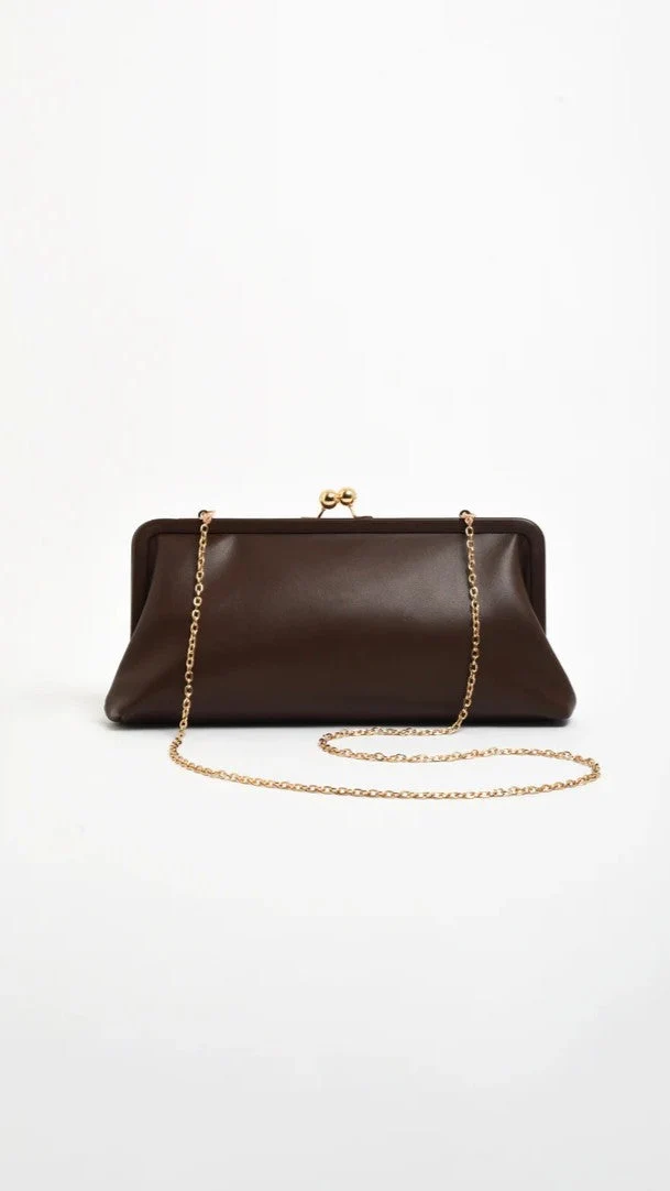 Chocolate Rectangular Mole Clutch with Clip