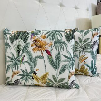 Almofada decorativa tecido floral tons Verde com apontamento Amarelo