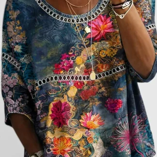 Estefânia | Blusa de Denim Floral Vintage