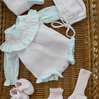 Baby Knitted Cotton Romper with Ruffle Trim