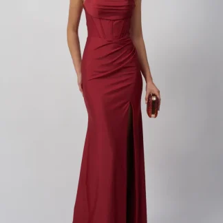 VESTIDO DE CERIMÓNIA COM ESPARTILHO BORDEAUX