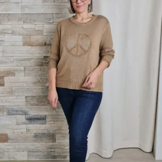 CAMISOLA DE MALHA COM SÍMBOLO DA PAZ