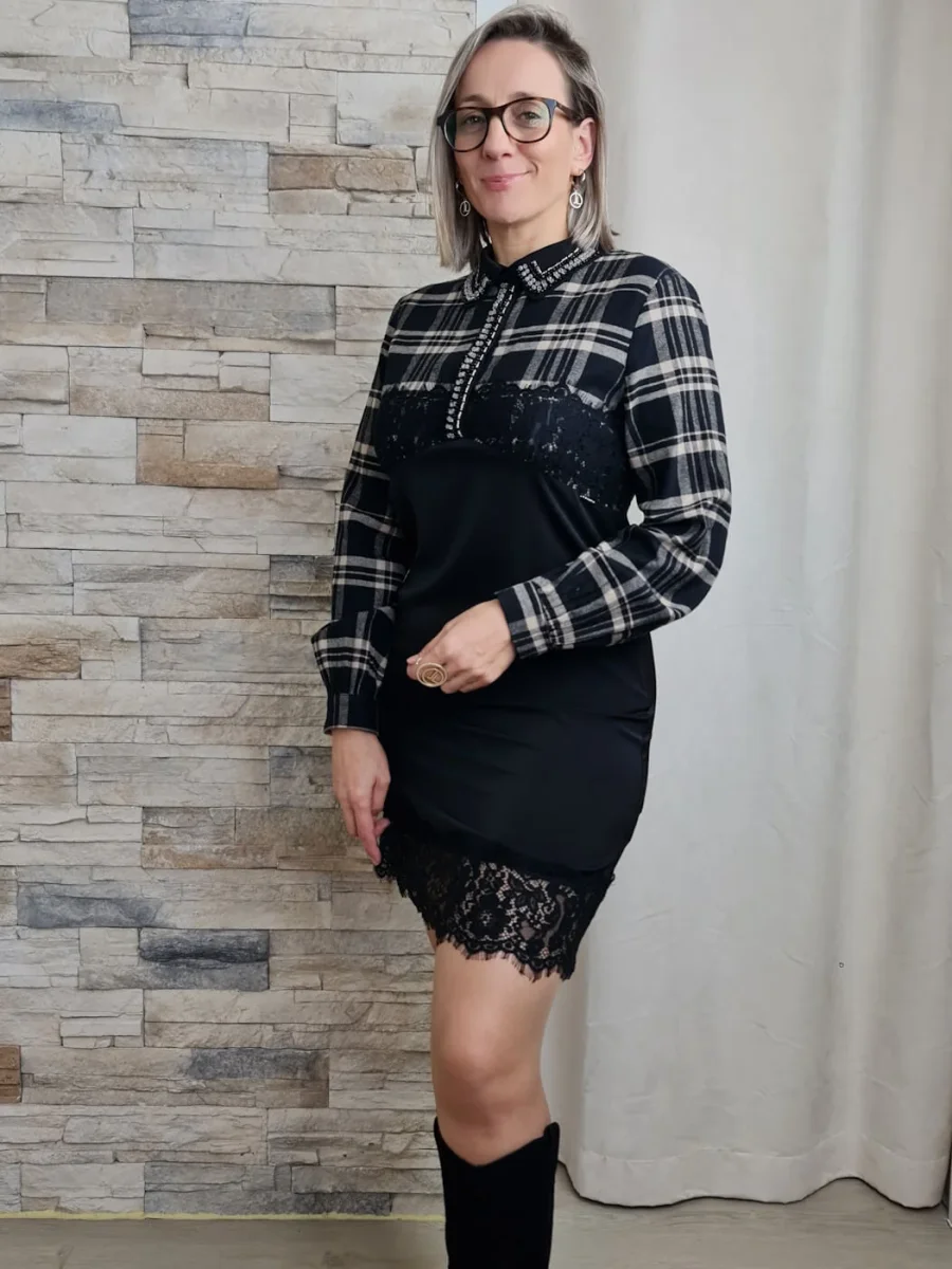 VESTIDO ACETINO COM DETALHE EM FLANELA - Image 4