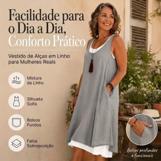 Íris - Vestido com Efeito Duas Peças Sem Mangas