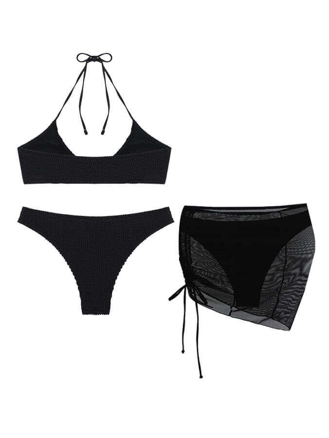 Biquíni de maiô de três peças com gola halter sexy de cor sólida - Image 8