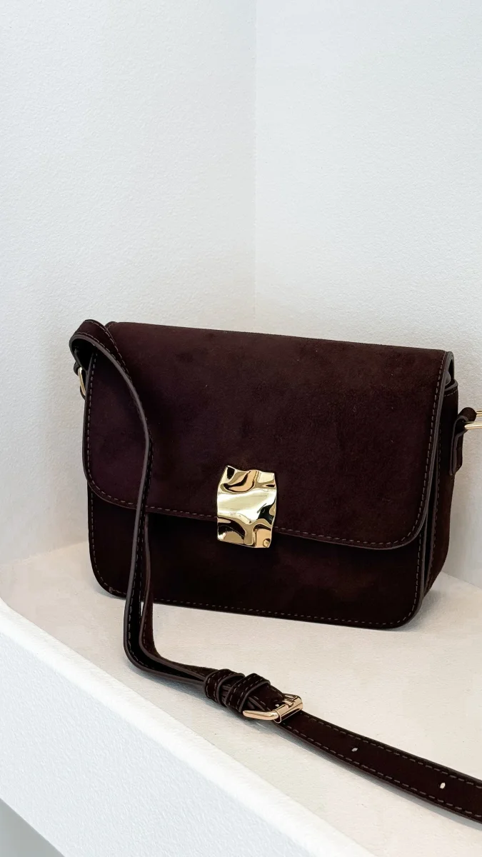 Chelsea Chocolate Suede Shoulder Bag - Image 4