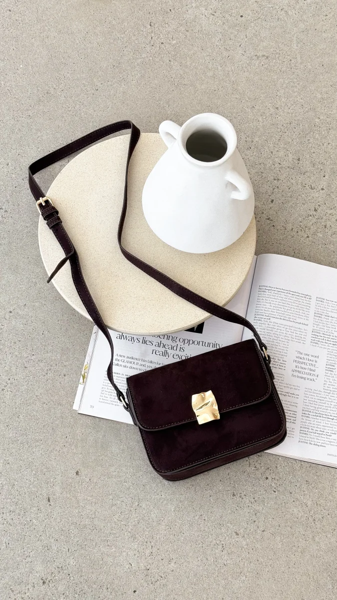 Chelsea Chocolate Suede Shoulder Bag - Image 2