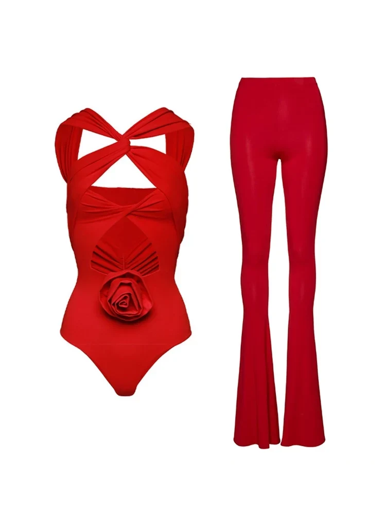 Floral Appliqué Cutout Swimsuit Set - Image 4
