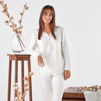 Pijama de Mulher 100% Algodão Biológico para Peles Sensíveis ou Alergias, Psoríase, Eczemas, etc