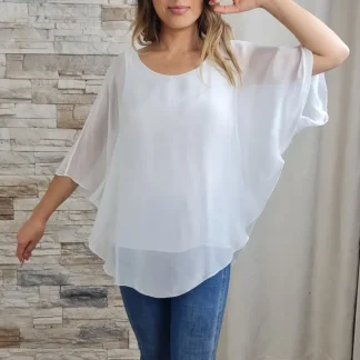 BLUSA FLUÍDA BRANCA COM MANGA MORCEGO