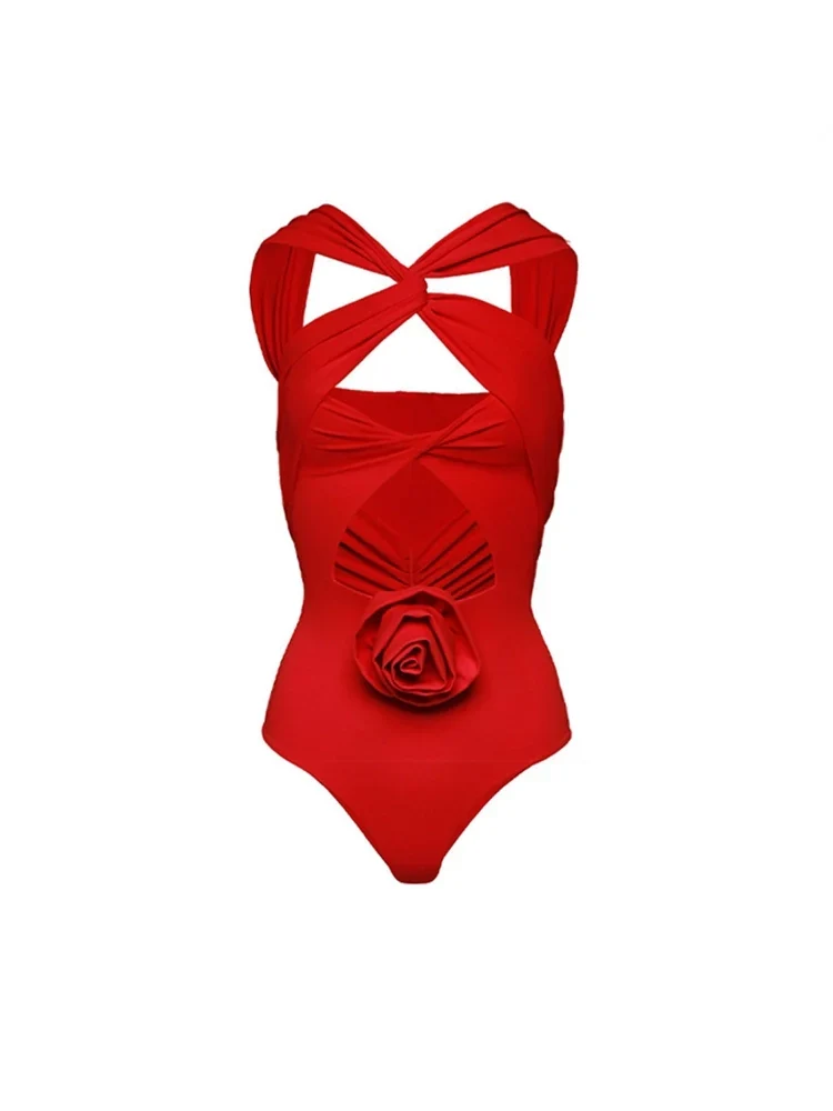 Floral Appliqué Cutout Swimsuit Set - Image 5