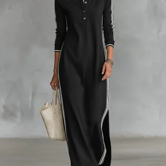 Duna - Maxi Vestido de Moletão com Gola de Botões