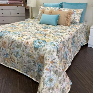 Edredon Tecido Estampado Floral para Cama de Casal com Duas Fronhas Vazias