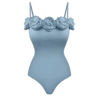 French Style Swimsuit with Handcrafted Floral Appliqué