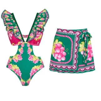 Ruffle Cutout One-Piece Short skirt Set