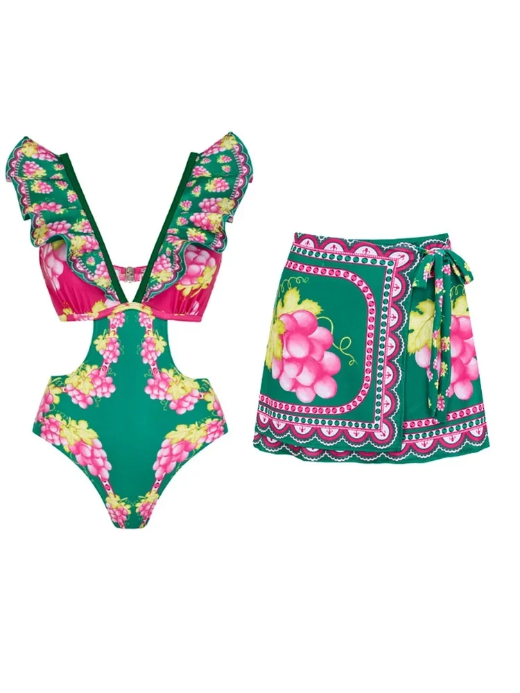 Ruffle Cutout One-Piece Short skirt Set - Image 2