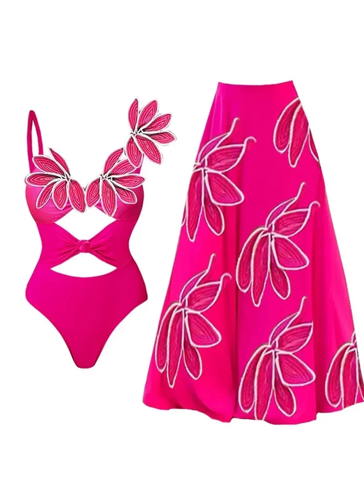 Petal Decor Fluorescent One Piece Swimsuit Set - Image 5