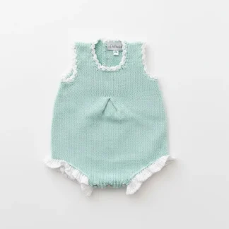 Baby Knitted Cotton Romper with Ruffle Trim