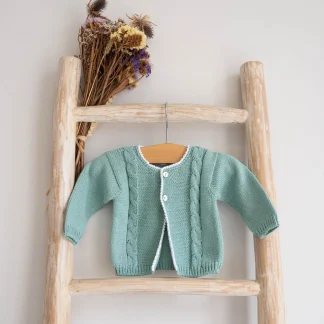 Knitted Cardigan with Cable Details and Contrasting Trim
