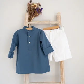 Camisa de manga comprida em popeline azul