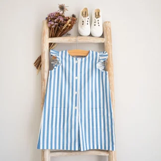 Striped Short Romper with Shoulder Ruffle