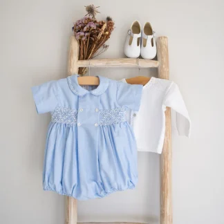 Hand Smocked Romper with Peter Pan Collar
