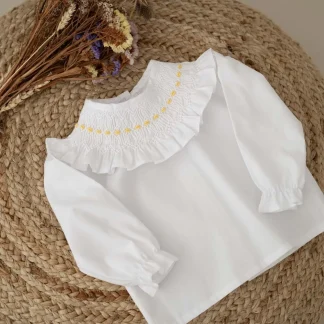 Blouse with Hand-Embroidered Collar