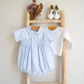 Hand Smocked Romper with Peter Pan Collar