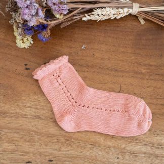 Short Socks with lace trim - Salmon