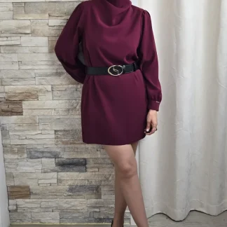 VESTIDO BORDEAUX CURTO COM CINTO