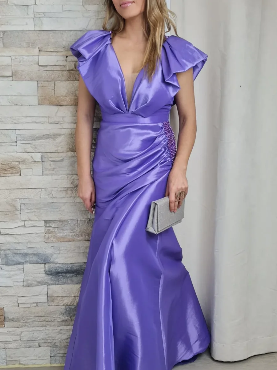VESTIDO DE CERIMÓNIA ACETINADO PÚRPURA - Image 8